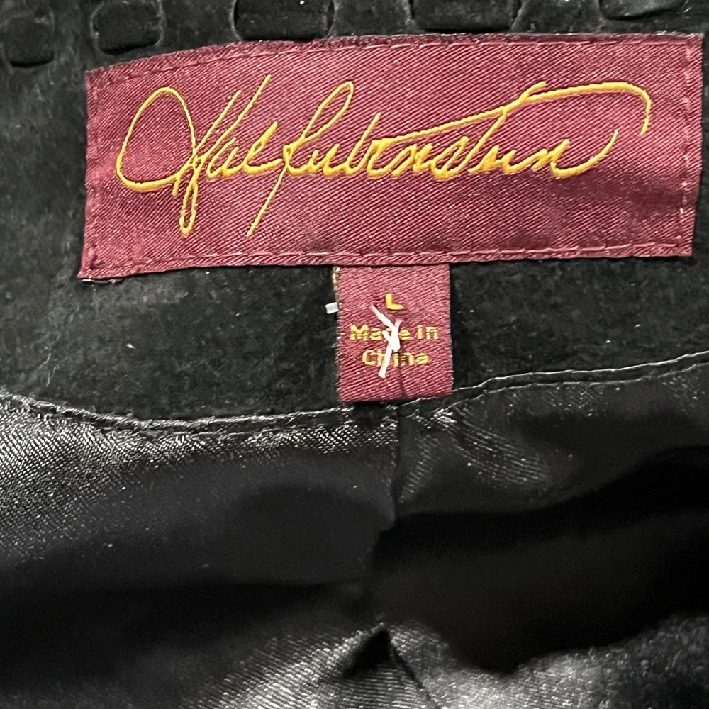 Hal Rubenstein Womens Black Suede Leather Chain‎ Trim Open Front Jacket Large
